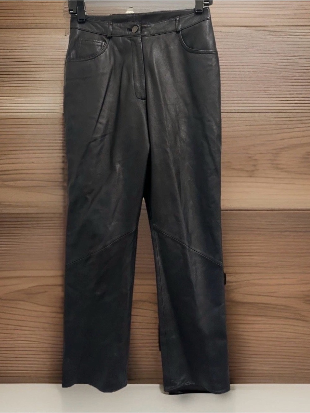 Vintage Vakko Black Straight-Leg Faux Leather jeans women’s size 6